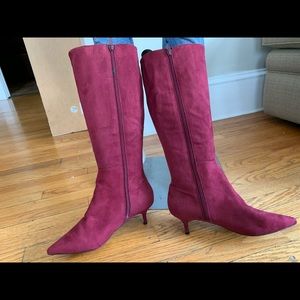 Beautiful burgundy wine color suede tall boots with kitten heel. Size 8 1/2